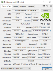 Nvidia Geforce GTX 1060 6GB
