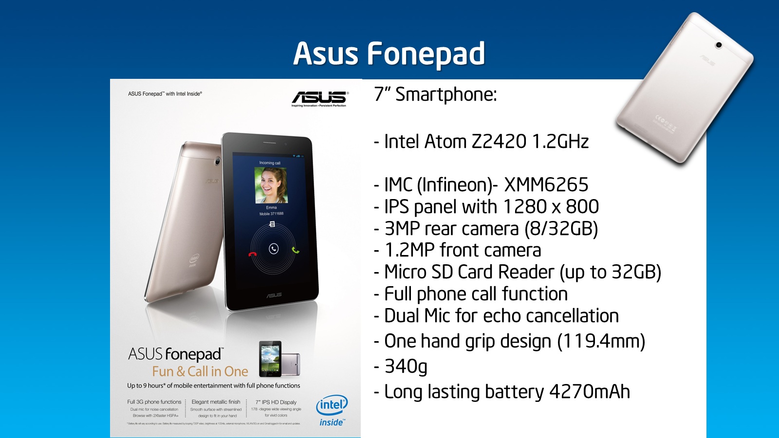 Asus Fonepad: Intel tablet, amivel telefonálni is lehet