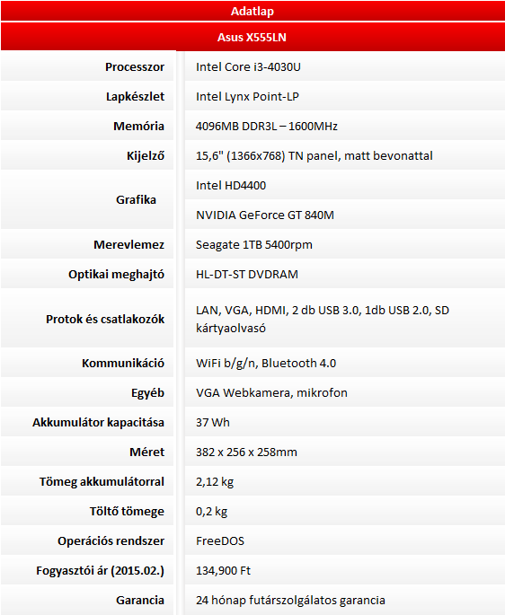 Asus X555LN teszt