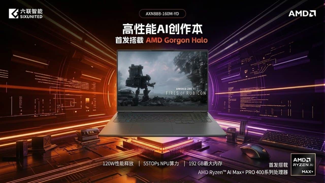 SIXUNITED AXN88B: 192 GB-os Ryzen AI Max+ Pro 495 laptop