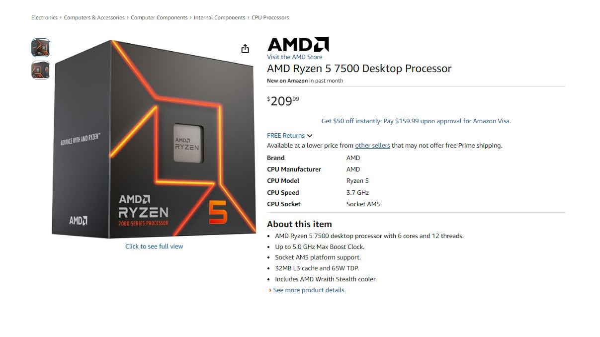 AMD Ryzen 5 5500F és 7500: MSRP felett az Amazonon